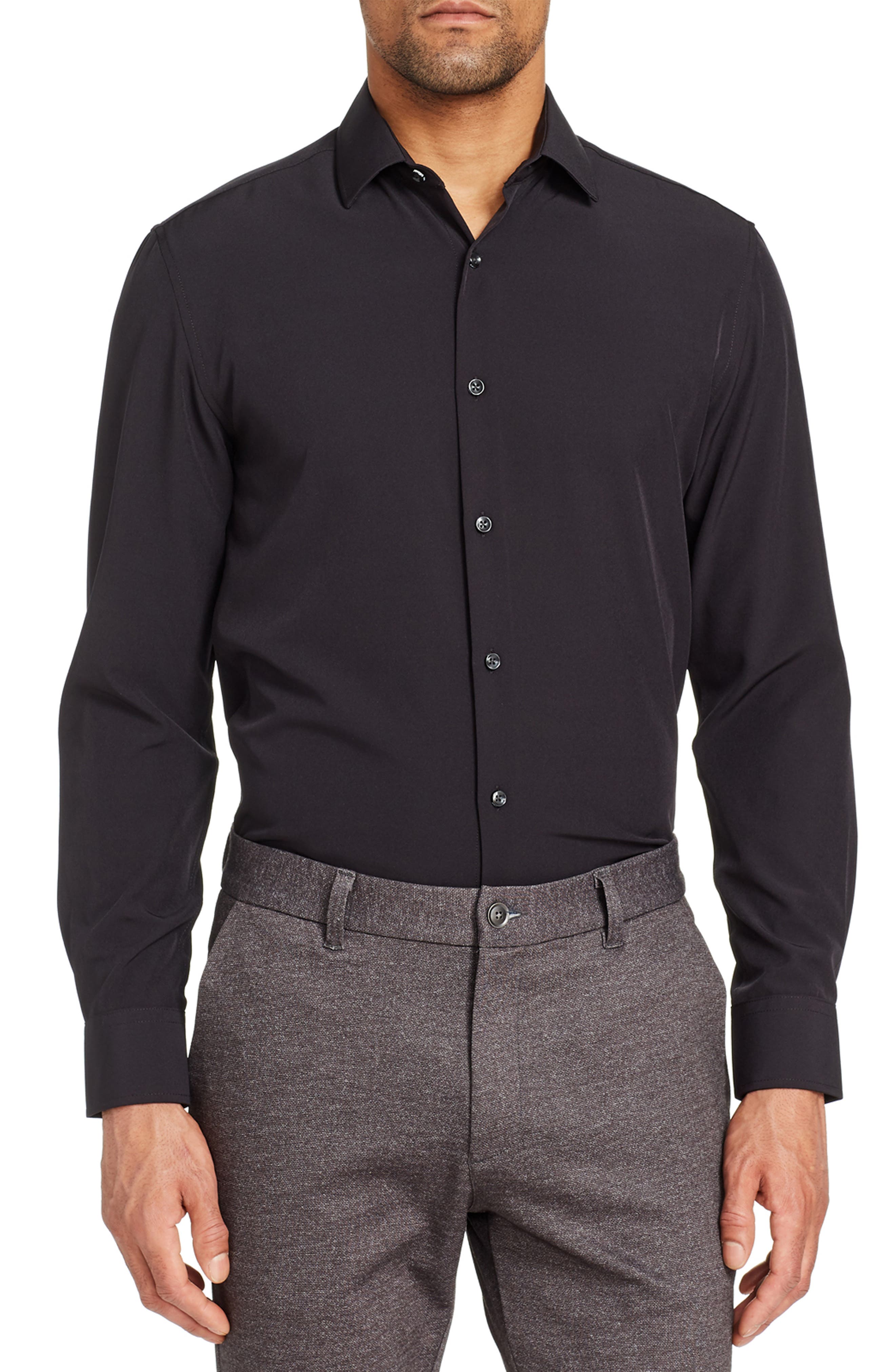 Black Pleated Fold Down Collar Dress Shirt 19.5/"